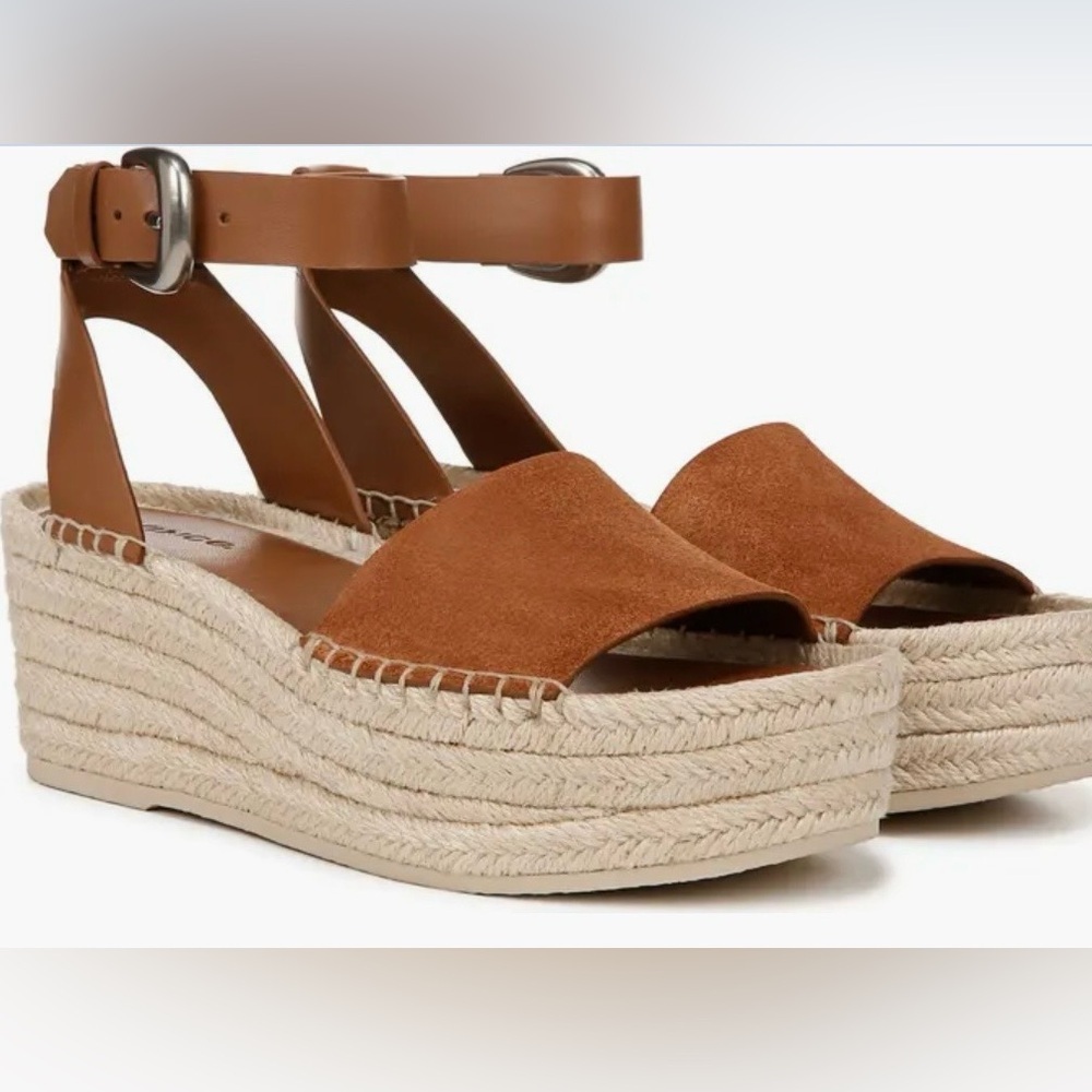 Vince Belisa Ankle Strap Leather/suede Espadrille Platform Wedge Sandal Sz 8